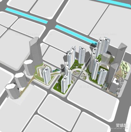 现代商业办公建筑 商业街 高层住宅 底层商业丨