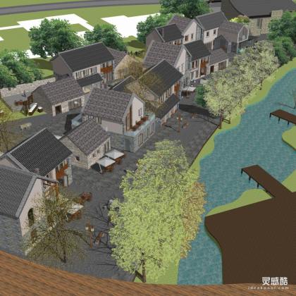 现代中式商业街 临街商业 古镇商业建筑丨