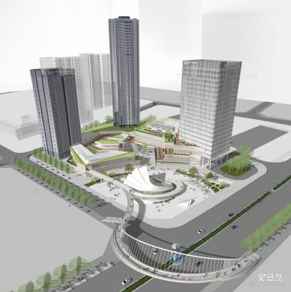 商业综合体 高层商业办公建筑 景观桥 异形建筑丨