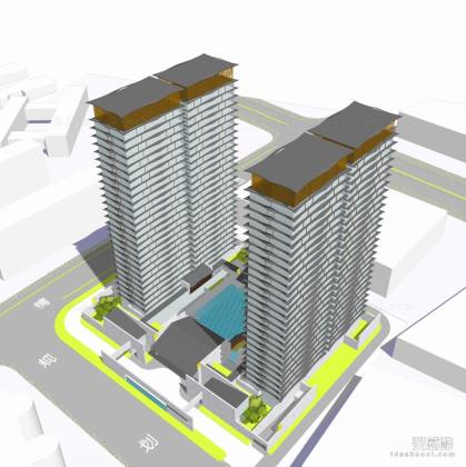 概念中式高层住宅公寓建筑丨