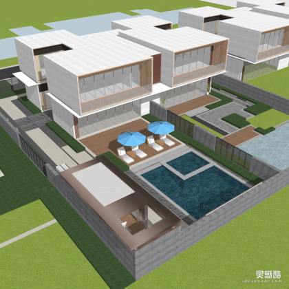 现代酒店别墅小院建筑丨