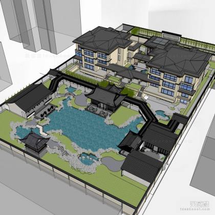 中式园林酒店别墅建筑丨