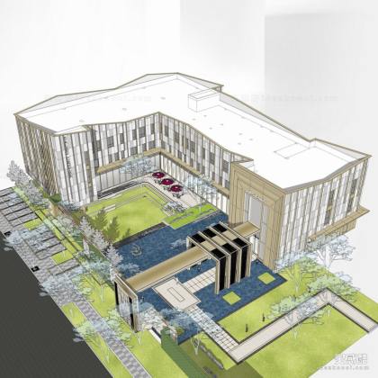 新中式售楼处建筑 入口水景丨