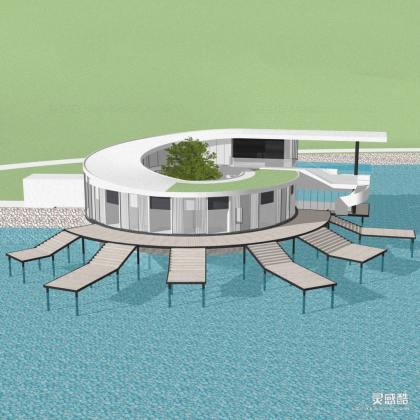 滨水现代民宿建筑 别墅 度假酒店建筑丨