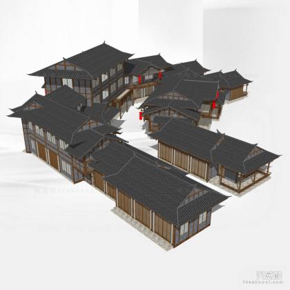 中式古建筑 古镇商业街丨