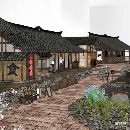 中式古建筑 温泉汤馆建筑 中式商业街丨