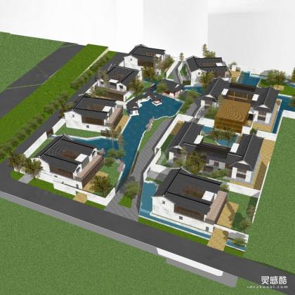 中式酒店建筑 中式古典园林山水庭院丨