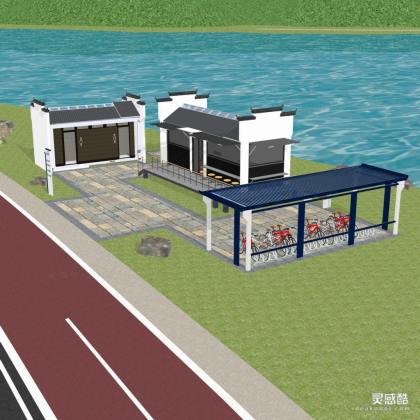 中式自行车驿站建筑丨