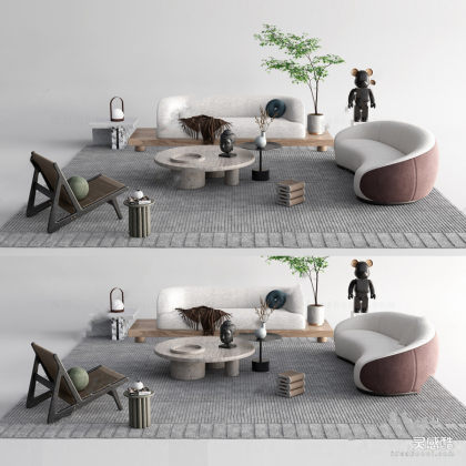 多人沙发 茶几 地毯 绿植丨