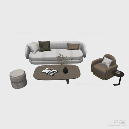 多人沙发茶几组合 单人沙发丨