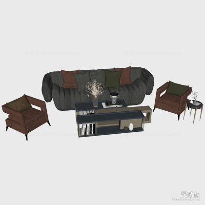 多人沙发茶几组合 单人沙发丨