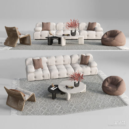 多人沙发茶几组合 懒人沙发 地毯丨