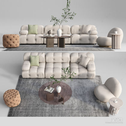 多人沙发茶几组合 地毯 单人沙发丨