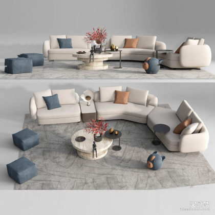 多人沙发茶几组合 地毯丨