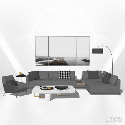 多人沙发茶几组合 单人沙发丨