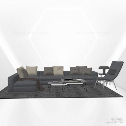 多人沙发茶几组合 单人沙发 地毯丨