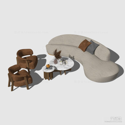 异形沙发茶几组合 单人沙发丨