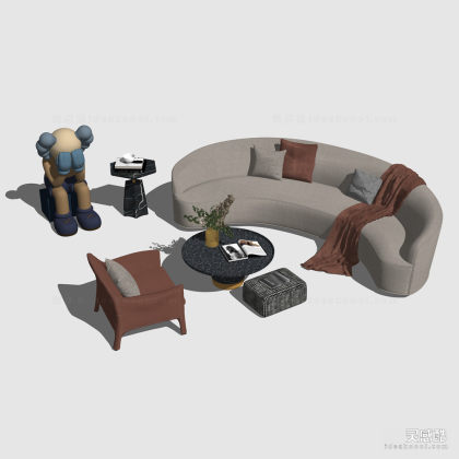 异形沙发茶几组合 单人沙发丨