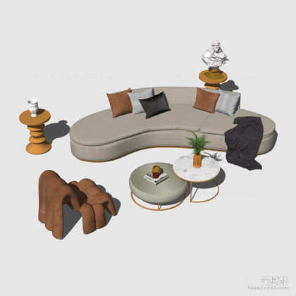 异形沙发茶几组合 单人沙发丨