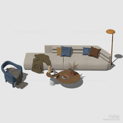 异形沙发茶几组合 单人沙发 落地灯丨