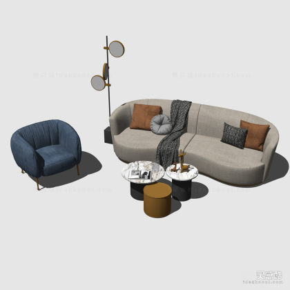 异形沙发茶几组合 单人沙发 落地灯丨