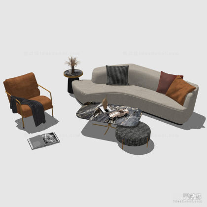 异形沙发茶几组合 单人沙发丨