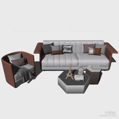 多人沙发茶几组合 单人沙发丨