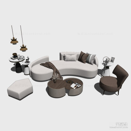 异形沙发茶几组合 单人沙发 吊灯丨