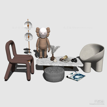 单人沙发茶几组合 现代座椅丨