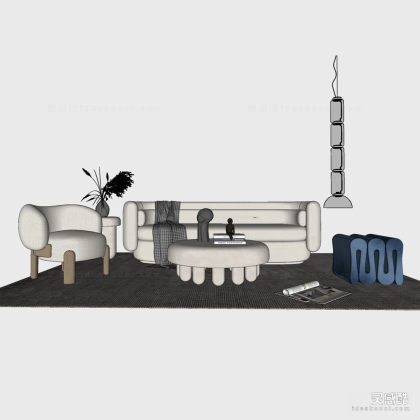 异形沙发茶几组合 单人沙发 地毯丨