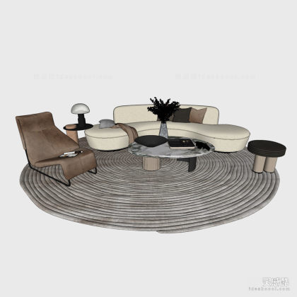 异形沙发茶几组合 地毯 现代座椅丨