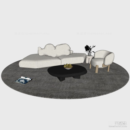 异形沙发茶几组合 单人沙发 地毯丨