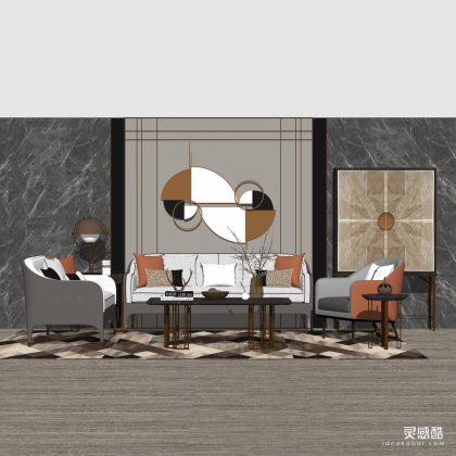 现代轻奢 多人沙发茶几组合 单人沙发 地毯 客厅丨