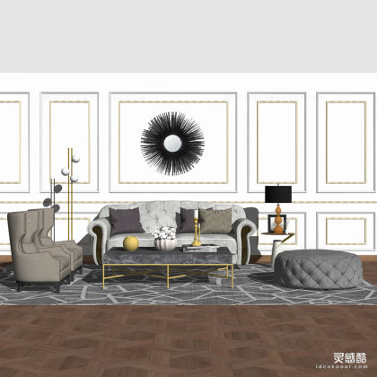 现代轻奢 多人沙发茶几组合 单人沙发 地毯 客厅丨