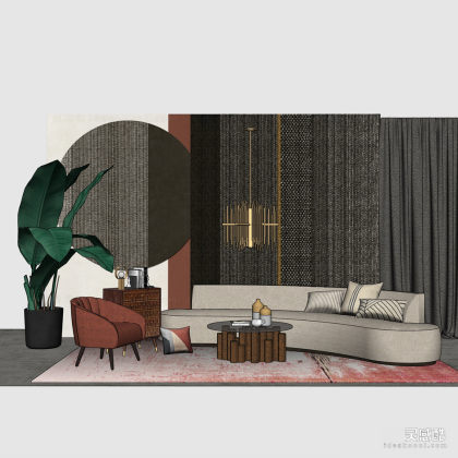 现代轻奢 多人沙发茶几组合 单人沙发 地毯 客厅丨