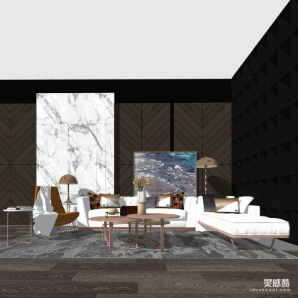 现代轻奢 多人沙发茶几组合 地毯 挂画 客厅丨