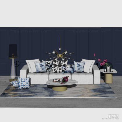 现代轻奢 多人沙发茶几组合 地毯 客厅丨