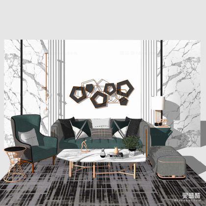 现代轻奢 多人沙发茶几组合 单人沙发 地毯 客厅丨