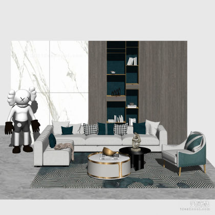 现代轻奢 多人沙发茶几组合 单人沙发 地毯 会客厅丨