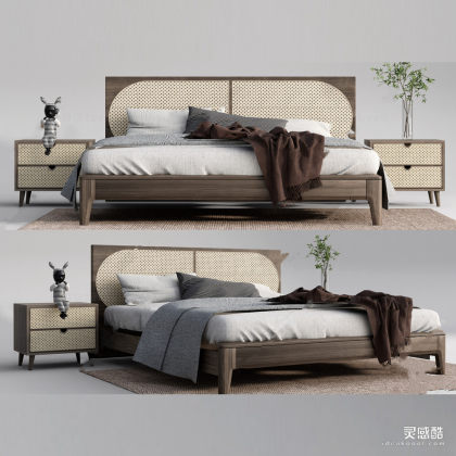 双人床 床头柜 卧室丨