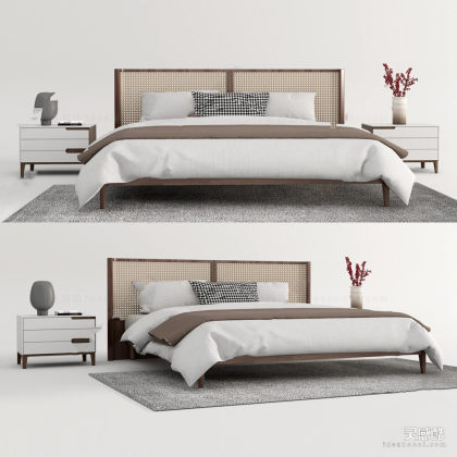 双人床 床头柜 卧室丨