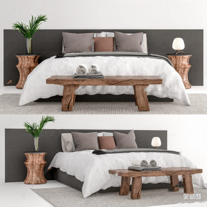 双人床 床头柜 卧室丨