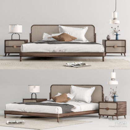 双人床 床头柜 卧室丨