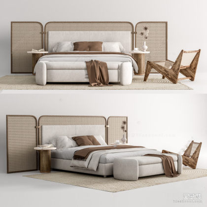 双人床 床头柜 卧室丨