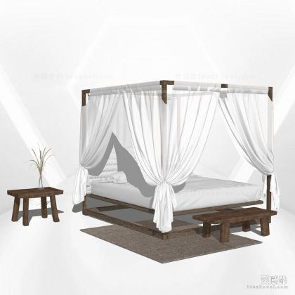 侘寂纱帘双人床具丨