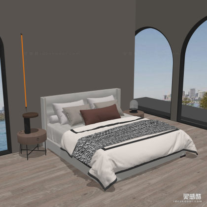 双人床 床头柜 卧室丨