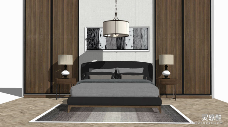 现代北欧床具组合 双人床 台灯 挂画丨