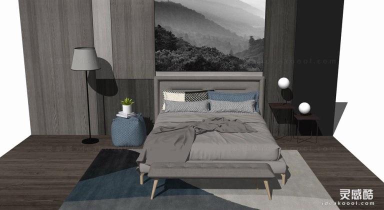 北欧床具 双人床 落地灯丨