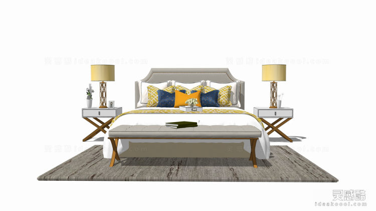 美式双人床 床头柜丨