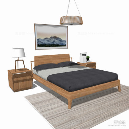 日式单人床 床头柜丨